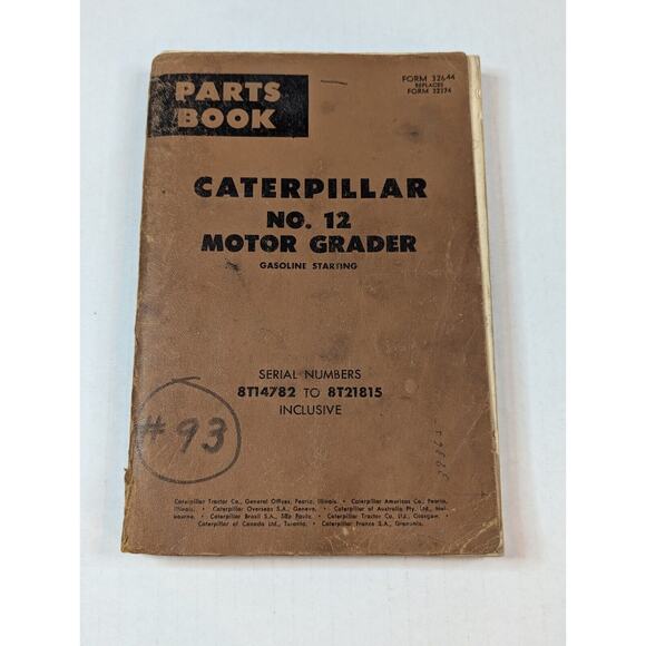 Caterpillar No 12 Motor Grader Parts Book 1960s Gasoline Farming Equipment Ag - Picture 1 of 7